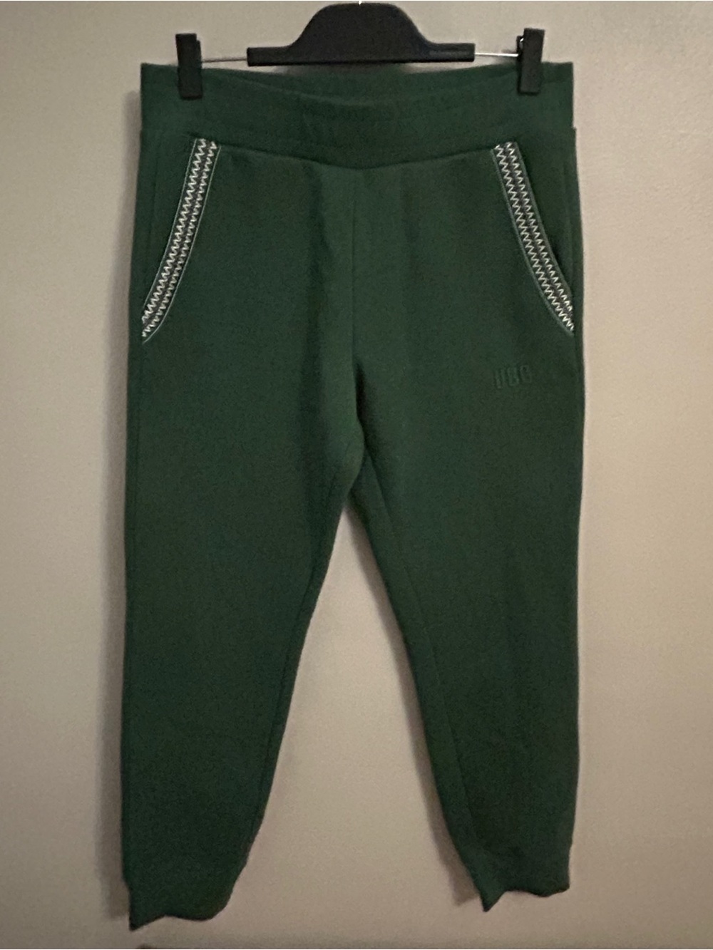UGG tasman Dark Green Knit Jogger Pants with Contrast Trim
